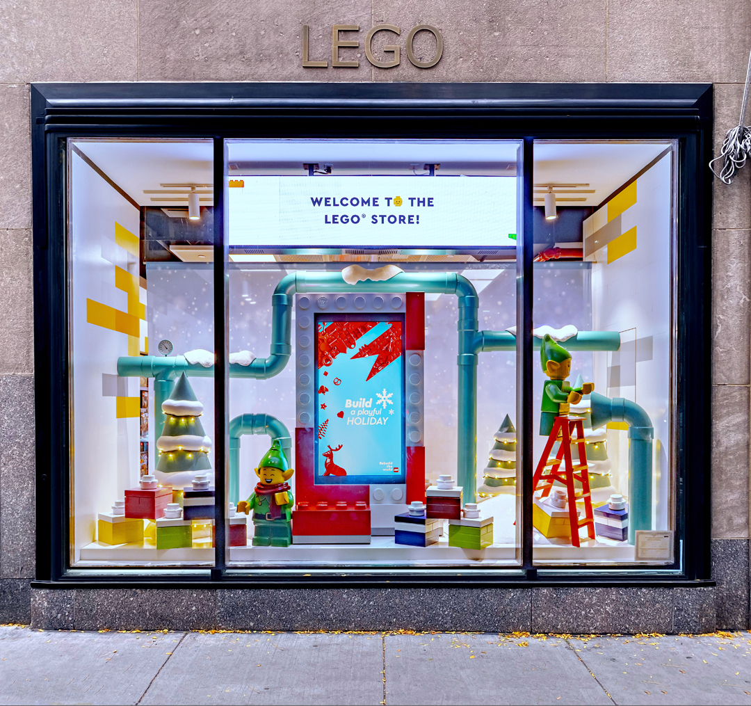 lego christmas window display