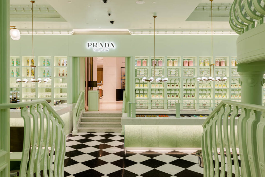 Experience Prada's Iconic World View at Prada Caffè, Now Open at Harrods in  London - Retail Focus - Retail Design